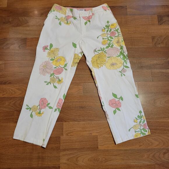 Izod White Floral Pants Stretchy High-Waisted Wide-Leg Ankle Womans 4 - Picture 3 of 5